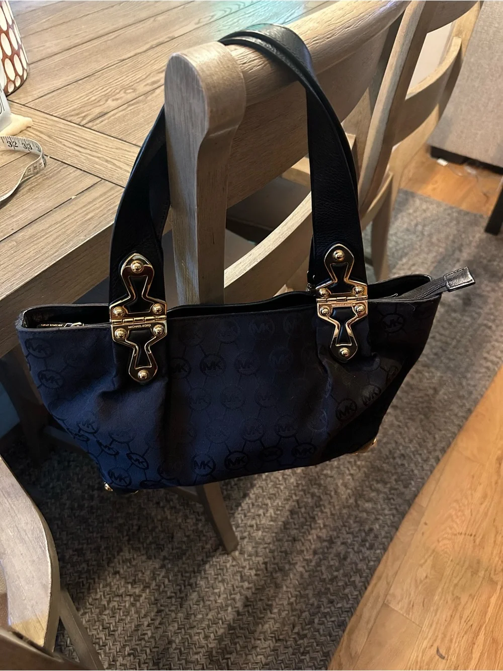 Michael Kors Black MK Logo Shoulder Bag with Gold-Tone Hardware